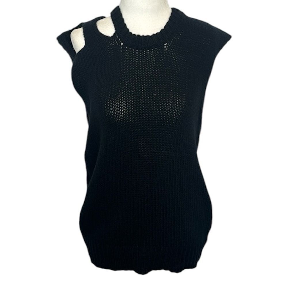 NWT R13 Sleeveless Ripped Neck Cashmere Sweater XS Black Distressed